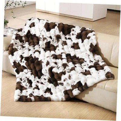 Faux Rabbit Fur Bubble Blanket, Fluffy Fuzzy Warm 60x50inch Cow Print-brown - Image 1 of 4