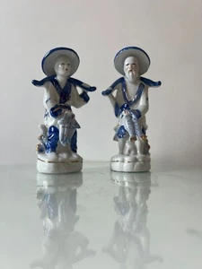 2 Vintage Chinese Porcelain Figurines  Fishing Man and Woman with fish  - Bild 1 von 4