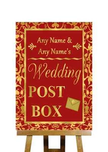 Cartel de boda personalizado para buzón de correo rojo y dorado - Imagen 1 de 8
