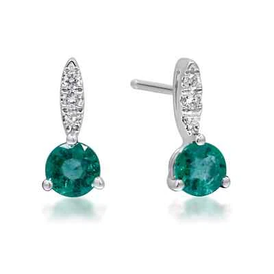 0,56 Ct Natürlicher Sambia Smaragd Und Diamanten 14K Weißgold Tropfen Ohrstecker - Bild 1 von 3