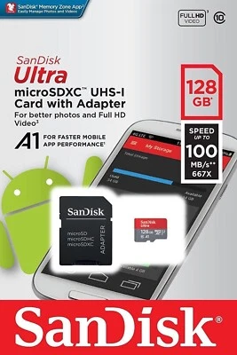 SanDisk Ultra Micro SD 128GB Class 10 SDHC SDXC Memory Card 100MB/s With Adaptor - Image 1 of 4