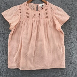 Ella Moss Top Womens Medium Pink Eyelet Short Sleeve Gauzy Embroidered Peasant - Picture 1 of 11