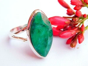 Anillo de plata maciza 925 facetado corindón esmeralda talla 7 joyería artesanal para mujer - Imagen 1 de 7