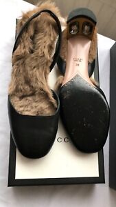 GUCCI Arielle Black Leather Shoes Shearling Lining Size IT 38/UK 5