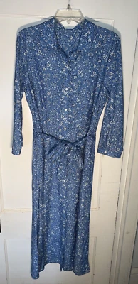 J. McLaughlin Silk Cotton Belted Midi Shirt Dress Blue Floral  Size L.  d564 - Image 1 of 4