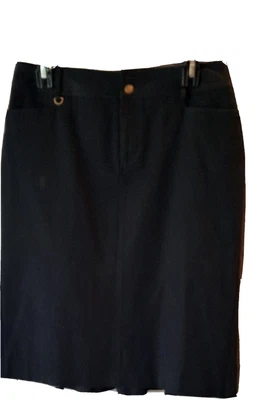 NWOT Skirt-CHAPS by RALPH LAUREN-Sz 6 Black Cotton Stretch Straight Pleated Back Foto 1 de 4