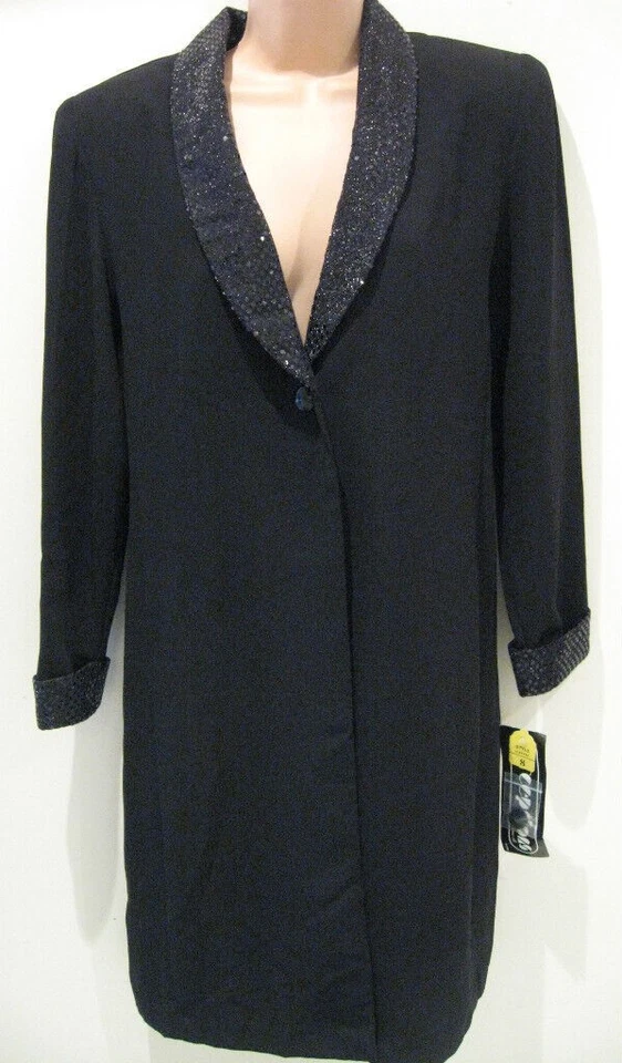 Perceptions Black Seaquin collar cuff Stylish Party Long Coat NEW Size 6/8 - Image 1 of 4