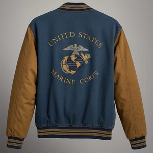 USMC Denim Varsity Jacket XL 90s USA Design Vintage Port Authority Marines men’s - Picture 1 of 8