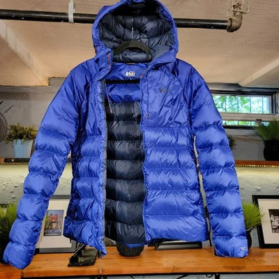 REI Stratocloud Down Pertex Hoodie Hooded 600 Fill jacket Coat Women L blue pue - Image 1 of 4