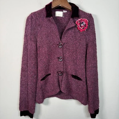 Blazer Suéter Anthropologie Ginebra Boucle y Terciopelo Vino Mediano Foto 1 de 4