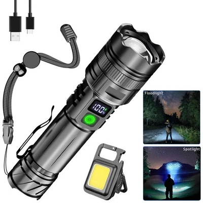 Super Bright USB Rechargeable 30W LED Flashlight Tactical Zoom Flash Light Torch - Image 1 of 4