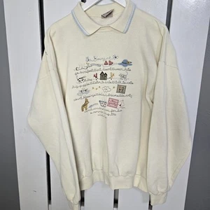 Valerie Sockwell Folk Art Appliqué VTG Sweatshirt XL Embroidered Grannycore Cats - Picture 1 of 10