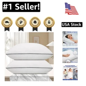 Breathable Standard Size Bed Pillows - Super Soft & Oeko-Tex Certified - 2 Pack - Picture 1 of 9