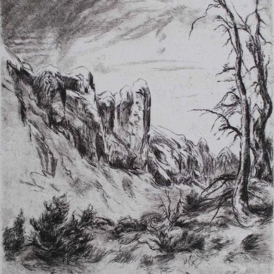 Hans Dietmann Gebirgslandschaft zeitgenössisch signiert Radierung Büttenpapier - Bild 1 von 4