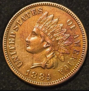 Penny Indian Head 1884 ligeramente circulado RB - Imagen 1 de 3
