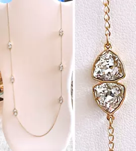 Authentic Swarovski Faceted Crystal Triangle Station Necklace, Goldtone, 30" - Picture 1 of 14
