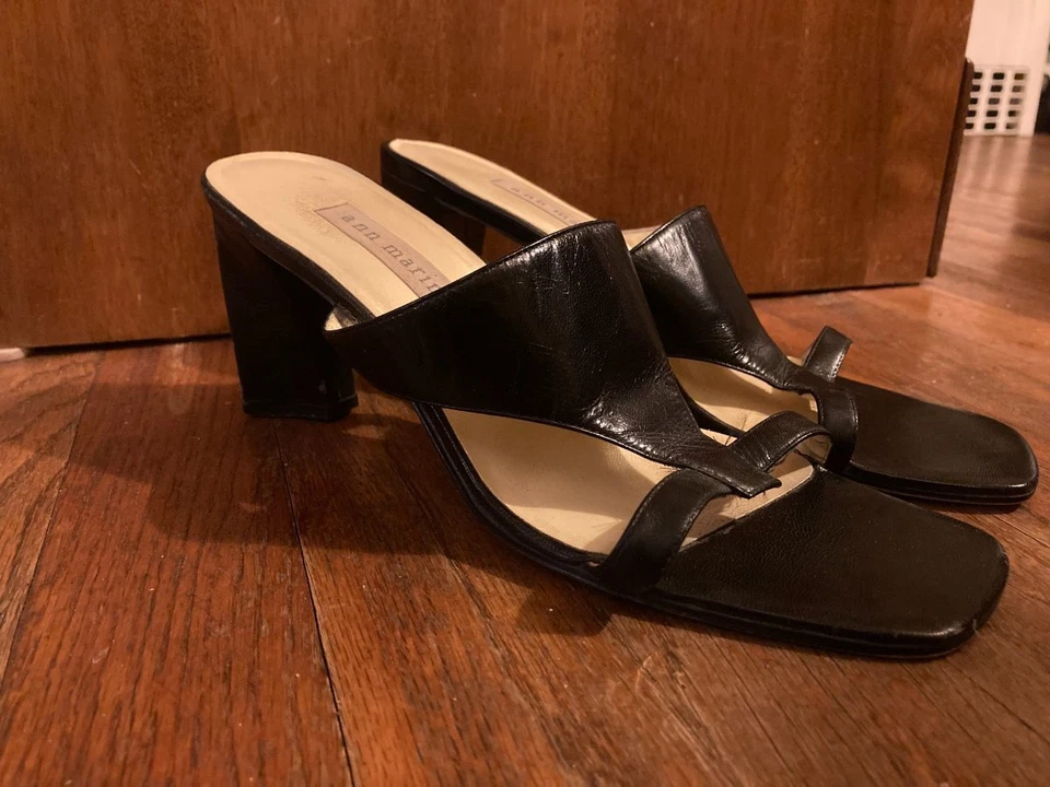ANN MARINO Women's Black Leather Comfy Slide Heeled Shoes ~ Sz 6.5 - Image 1 of 1