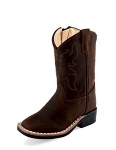 Old West Western Boots Boys Leather Broad Square Toe Brown BSI1904 - Picture 1 of 1