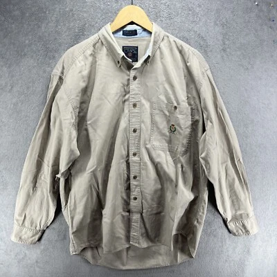 Vintage Chaps Ralph Lauren Men's Button Down Shirt L Tan Khaki Crest Logo 90s - Image 1 of 4