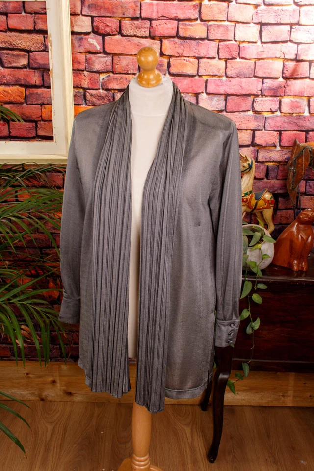 Blusa Giacca Vintage Originale Anni 90 Argento Drappeggiata Moda Sera Elegante M - Immagine 1 di 4
