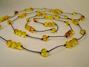 Baltic Amber Long Necklace 48" Natural Honey Transparent Stone Genuine 0935 - Picture 1 of 9