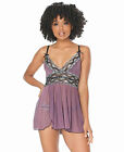 Womens Babydoll Set Mesh and Metallic Lace Nightgown Sizes S M L XL