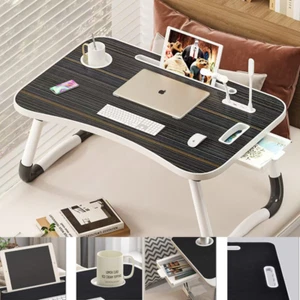 Foldable Bed Table for Laptop Desk Stand Tray with Storage Drawer Cup Holder - Picture 1 of 10