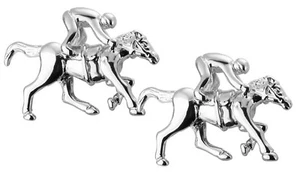 3D Silver Race Horse and Jockey Cufflinks Ascot Aintree Racing CUFFLINKS DIRECT - Picture 1 of 11