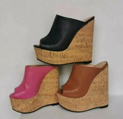 Damen Pumps Plateau Pantoletten Wedge High Heels Hausschuhe Peep Toe Sandalen - Bild 1 von 4