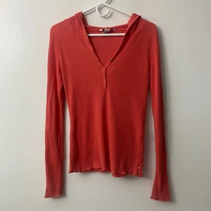 Y2K Aeropostale Henley Pullover Kapuze Waffel Thermo Strick Orange Pulli Large - Bild 1 von 7