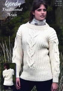 ~ Wendy Strickmuster für Damen wunderschöner Interlace Aran Pullover ~ 30" ~ 44" - Bild 1 von 1