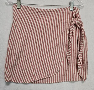 Billabong Sincerely Jules Faux Wrap Stripe Skirt Sz M Cotton/Rayon Red White - Picture 1 of 7