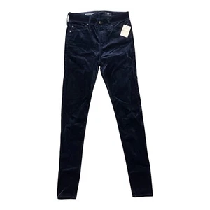 New AG ADRIANO GOLDSCHMIED Pants Womens 24R Black Velour The Farrah Skinny - Picture 1 of 8