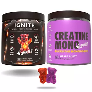 Pre Workout Gummies & Creatine Mono Gummies GRAPE Twin Pack Stim Fat Burner - Picture 1 of 16