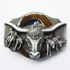 Vintage Style Enamel Longhorn Rodeo Bull Western Belt Buckle also Stock in US - Picture 1 of 7