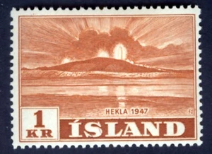 ICELAND Sc251 1Kr Orange Brown  M H  VF 1948 View of Hekla  - Picture 1 of 2