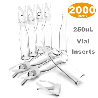 2000PCS HPLC 250uL Glass Micro Vial Inserts Polymer Feet for 9-425 Sample Vials - Image 1 of 4
