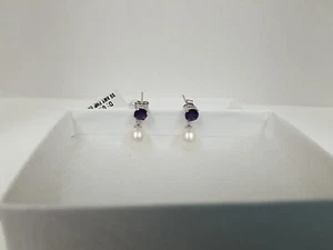 NEW! Amethyst, Pearl  & Sterling Silver Earrings By EFFY - Picture 1 of 5