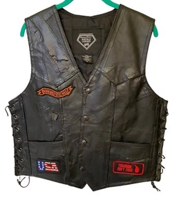 Buffalo Leather Vest Patches Diamond Plate Damage READ - Picture 1 of 5