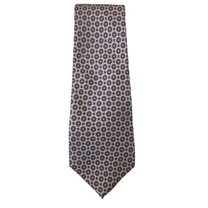 Woodward Men's Geometric Neck Tie100% Italian Silk, Tan, Blue, and Red - Picture 1 of 5