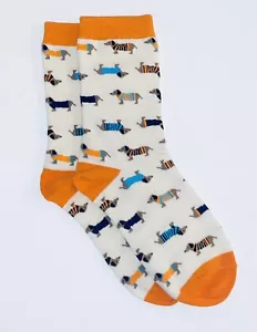 SAUSAGE DOG SOCKS, DACHSHUND CREW SOCK, CHRISTMAS XMAS GIFT, LADIES SMALL/MEDIUM - Picture 1 of 4