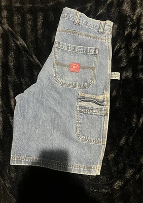 Vintage Y2K Baggy Loose Fit Premier International Denim Cargo Carpenter Jorts 34 - Image 1 of 4