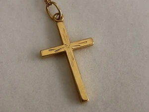 20" 18K Yellow Gold Solid Curb Link Chain / 18K Gold Cross Pendant 750-5.8 grams - Picture 1 of 16
