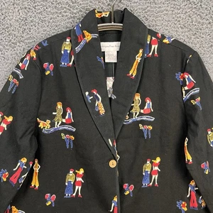 VTG Jacqueline Lauren Primitive Folk Wearable Art Jacket Blazer Med Cotton Black - Picture 1 of 10