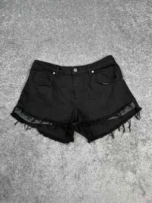 Ramy Brook Christa Boyfriend Shorts Womens 31 Black Denim Mid Rise Fringe Hem - Image 1 of 4