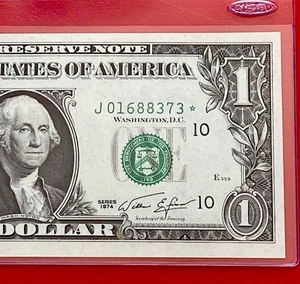1974 STAR NOTE $1 DOLLAR BILL ( KANSAS J ) UNCIRCULATED - Picture 1 of 3