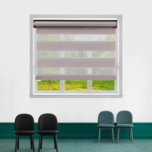Cordless Zebra Roller Shades, Dual Layer Sheer Blinds Window Treatment - Picture 1 of 13