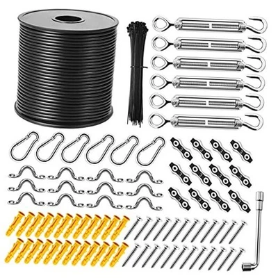 String Light Hanging Kit,164 Ft Nylon Coated Stainless Steel 304 Wire Rope,  - Image 1 of 4