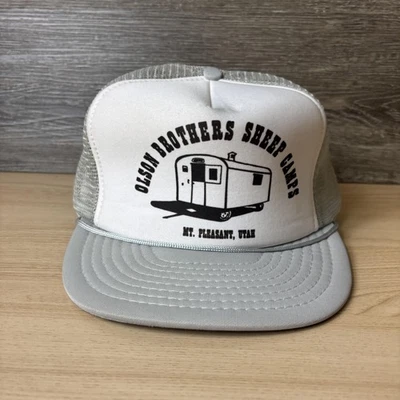 Vintage Olson Brothers Sheep Camps Hat Snap Back Gray Trucker Mt Pleasant Utah - Image 1 of 4