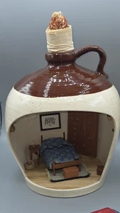 DOLLHOUSE MINIATURE BEDROOM, Quilt, Bed, Table, Wardrobe, Displayed In Jug - Picture 1 of 9